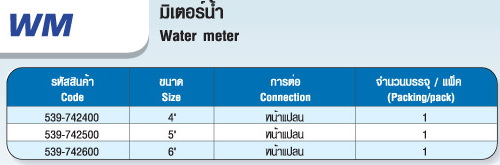 ตาราง WM มิเตอร์น้ำ Water meter 